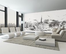 "paris view" wallpaper in a living room