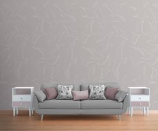 papier peint Mouettes blanches sur fond gris dans un salon