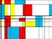 papier peint panoramique géométrique formé de carrés aux couleurs primaires rouge jaune bleu