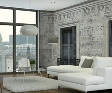 original panoramic wallpaper representing a wall painted in another era