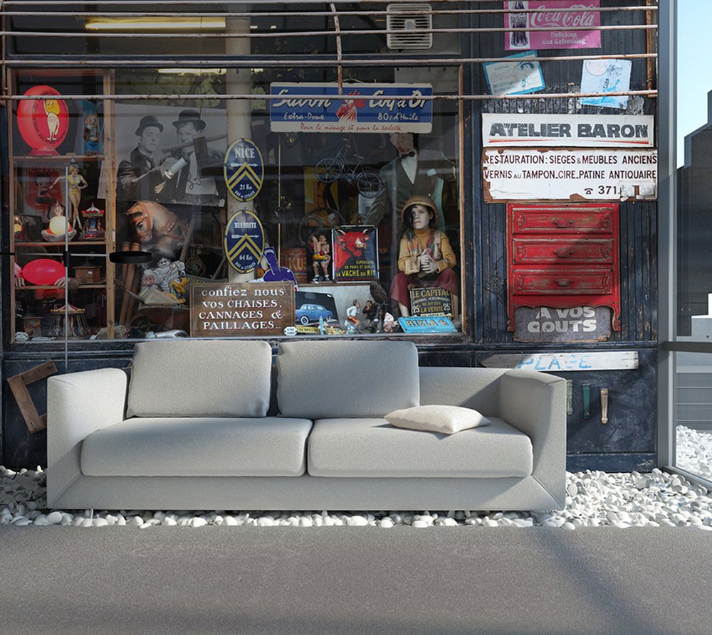 retro panoramic wallpaper presenting an old store