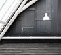 on the walls of an attic, raw material wallpaper representing an old grey store