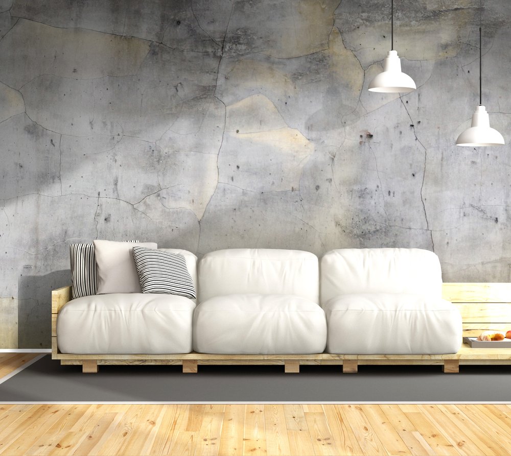 panoramic wallpaper representing a grey and gold concrete wall