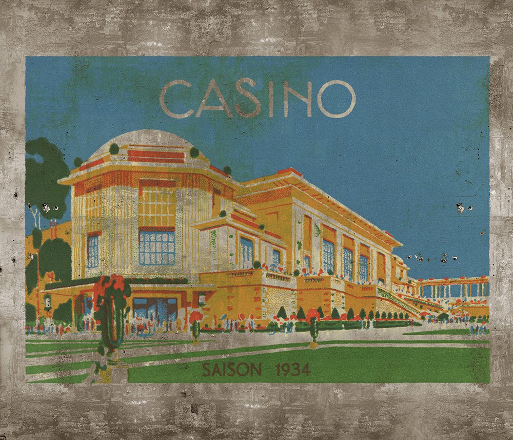 panoramic wallpaper showing a  casino  painted on a concrete wall