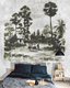 papier peint panoramique jungle sur beton en t^te de lit dans une chambre à coucher