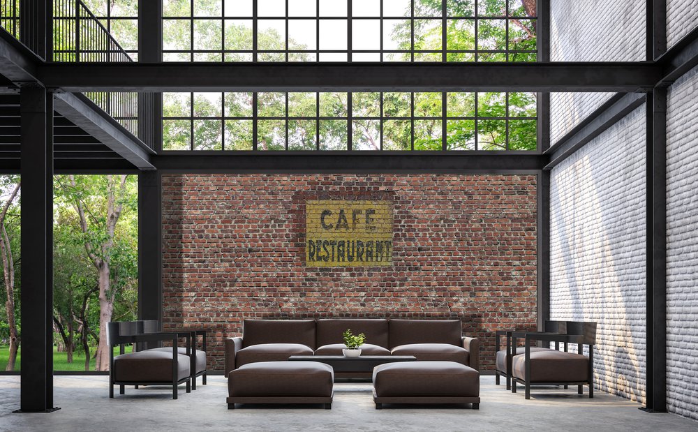 papier peint mur brique café restaurant dans un loft