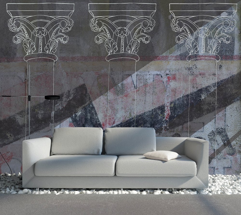 colonnes corinthiennes fond béton peint