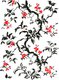 arbre et fleurs rouges sur blanc
