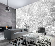 cartoon style jungle wallpaper in a living room