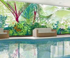 Amazonia wallpaper placed on the wall in a swimming pool