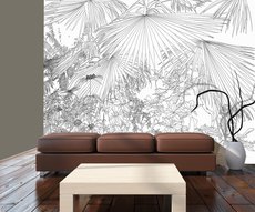 papier peint jungle cartoon en noir et blanc 2 dans un salon