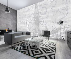 wallpaper depicting manoeuvres on an old three-masted sailboat in a living room