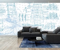 marine wallpaper in a living room