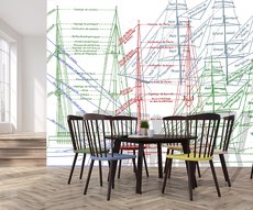 wallpaper depicting a forest of sailboat masts in a living room