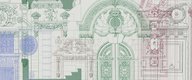 design présentant des dessins d'architecte de portails de châteaux