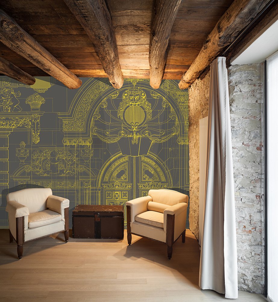 papier peint représentant udes dessins de portails de chateaux