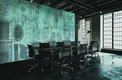 papier peint présentant des dessins d'architecte sur fond vert