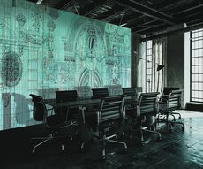 wallpaper featuring architect's drawings on a green background