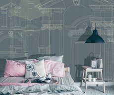 wallpaper featuring architect's drawings of portals and porches