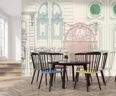 wallpaper featuring baroque doors on an ecru background