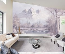 wallpaper depicting a rosy landscape in the snow