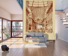 wallpaper representing the victor emmanuel gallery in Milan, placed on a wall of a living room