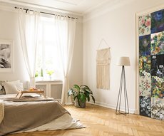 patchwork door in a bedroom