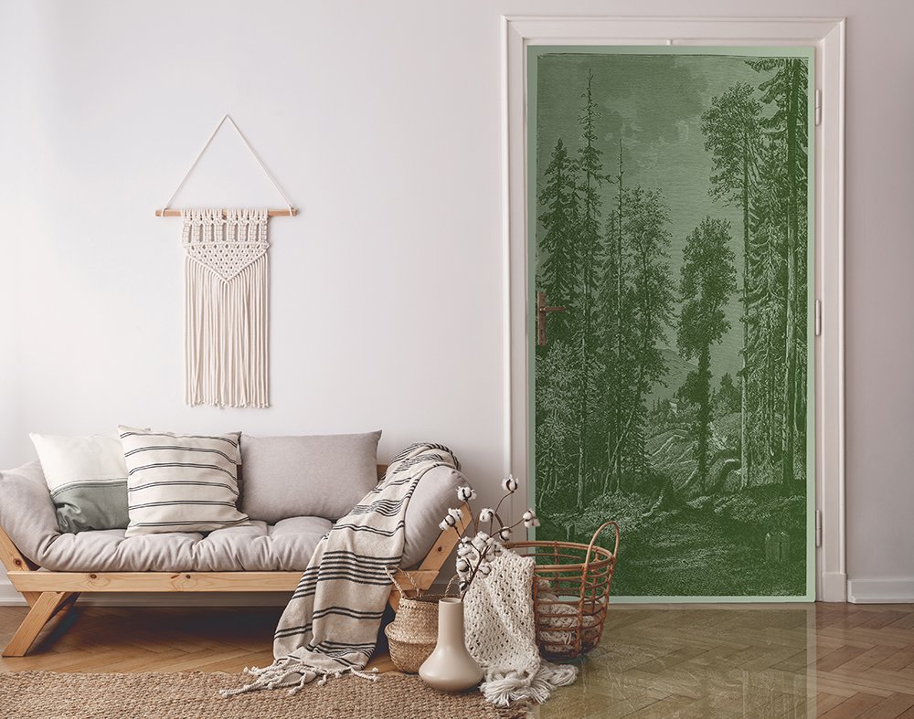 Door Forest of big green trees in a living room