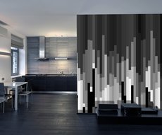 wide grey stripes wallpaper in a studio