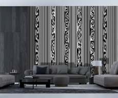 papier peint motif noir et blanc à colonnes  in a living room