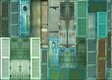 papier peint panoramique optimiste représentant un patchwork de volets verts