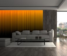 orange wallpaper in a living room