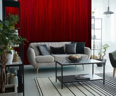 red stripes wallpaper in a living room