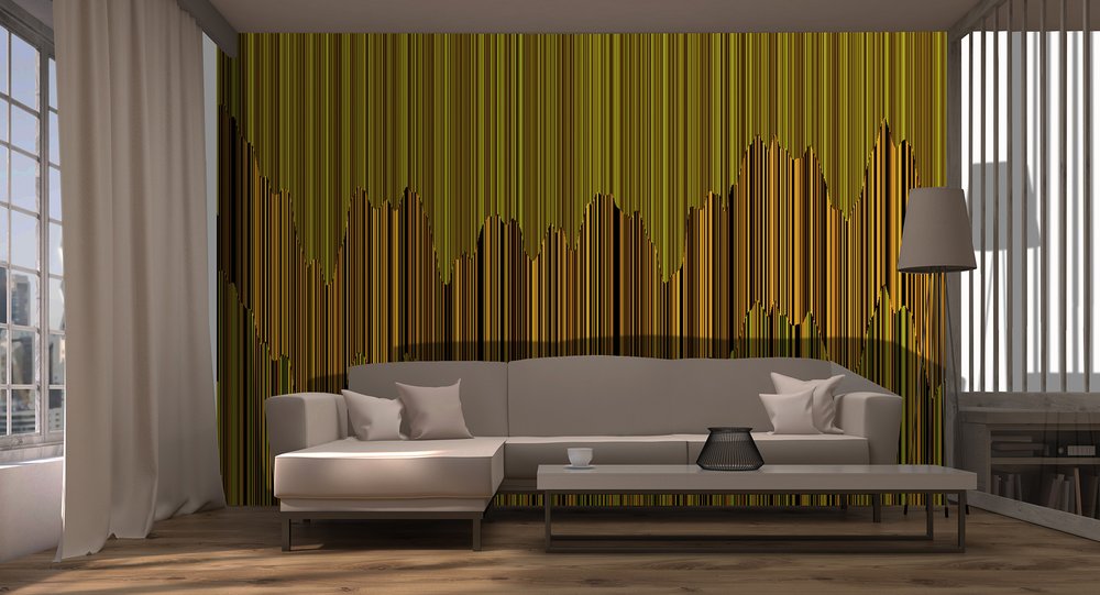 papier peint a rayures vertes et jaunes dans un salon