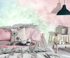 revêtement mural tendance dans une chambre représentant des nuages colorés doux